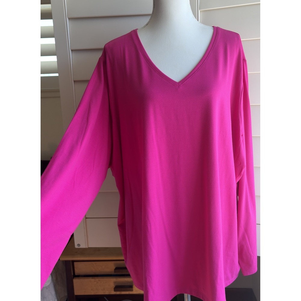 Nine West Soft Spun Top 4X Fuchsia Pink V-Neck Long Sleeve Stretch Oeko-Tex EUC